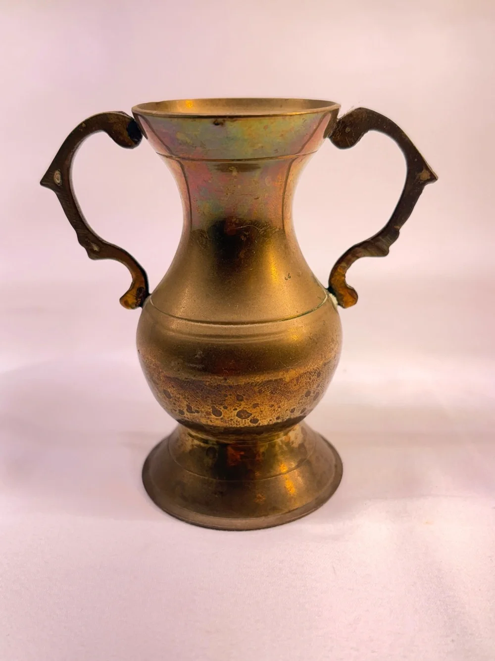 Vintage Mini Brass Urn Vase Double Scroll Handles Ancient Amphora Shelf Decor